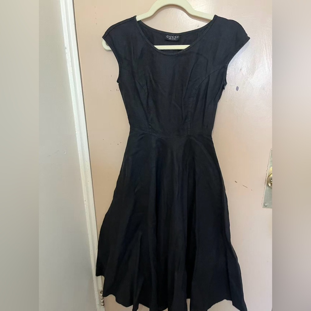 Gucci  Vintage 80s  Linen Black Dress Size 38 like xxs